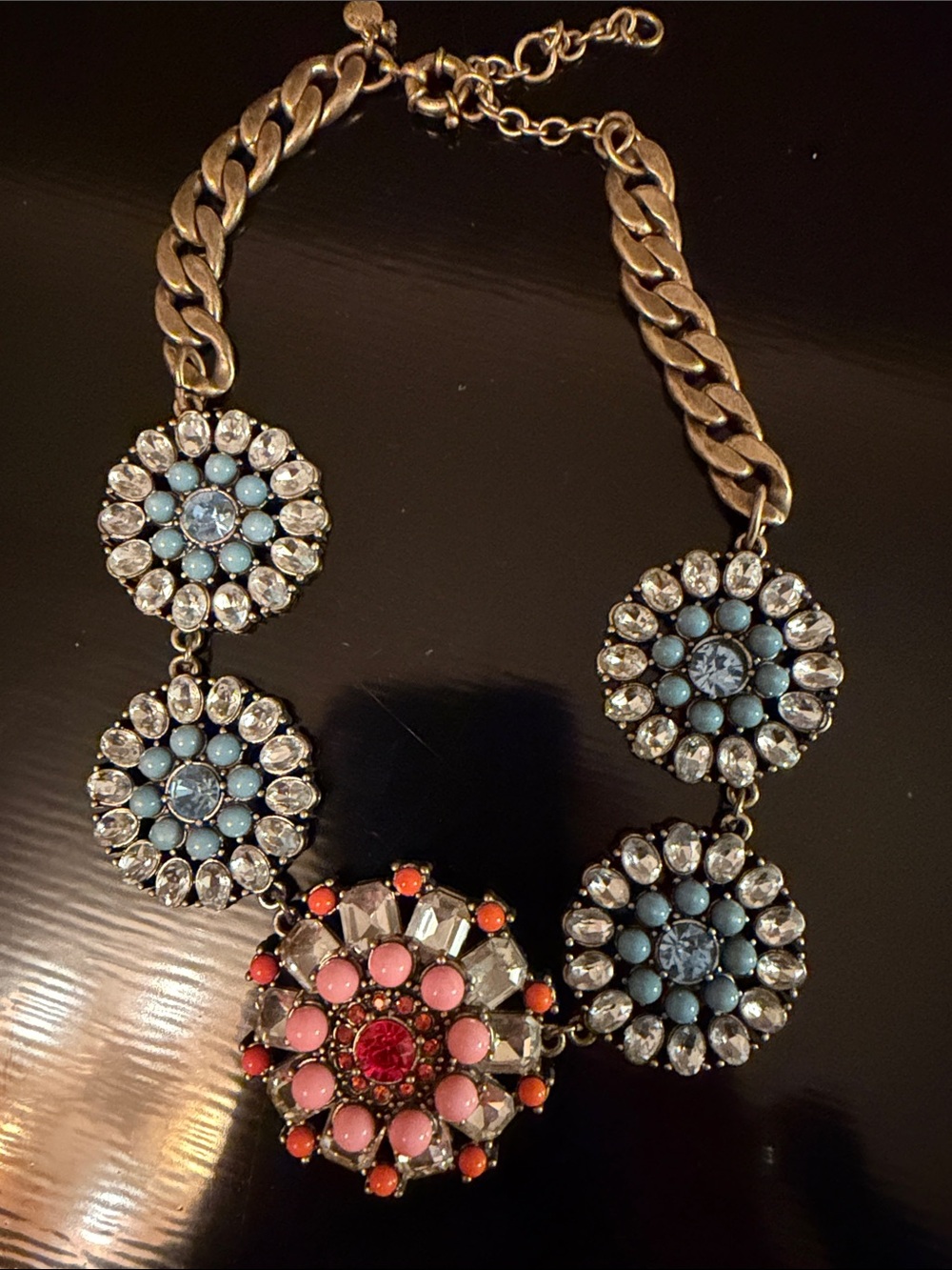 Statement Floral Cluster Necklace in Blue, Pink and Coral